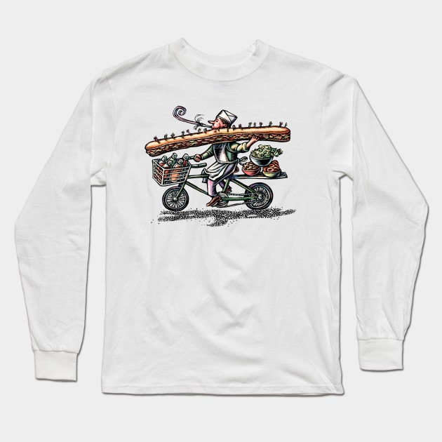 Sub Sandwich Delivery Guy on Bike Long Sleeve T-Shirt by Lisa Haney